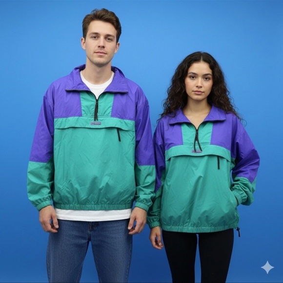 90s/80s Columbia Men's Vintage retro Colorblock Nylon Anorak Windbreaker - Picture 5 of 5